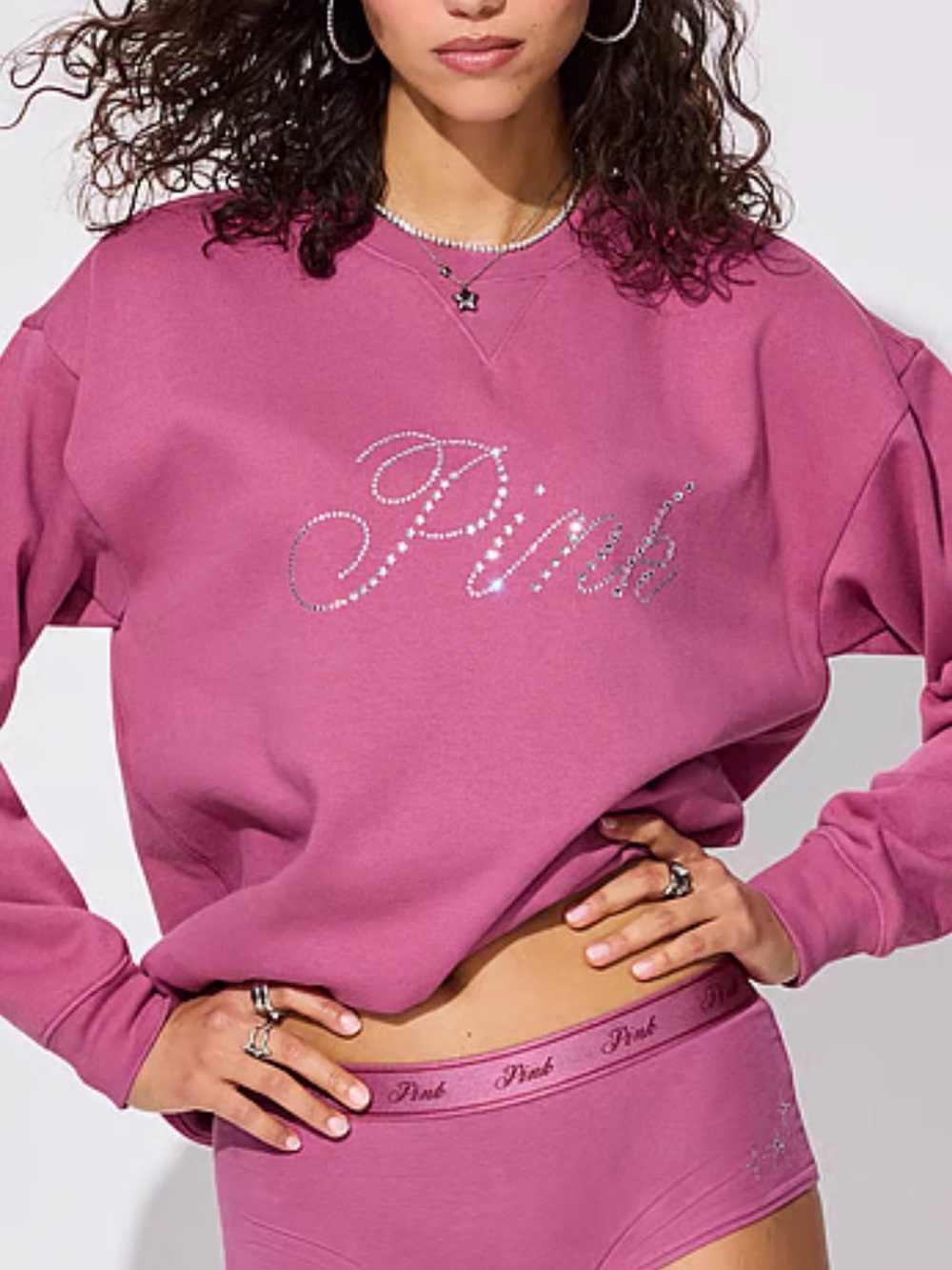 PINK VS Rhinestone Logo Crewneck Sweatshirt NWT Medium